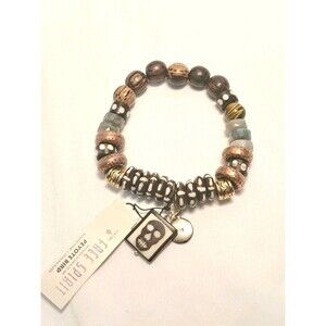 NWT Peyote Bird Wood & Gemstones Bead Mix Elastic Bracelet Up To 8" Fit Tribal